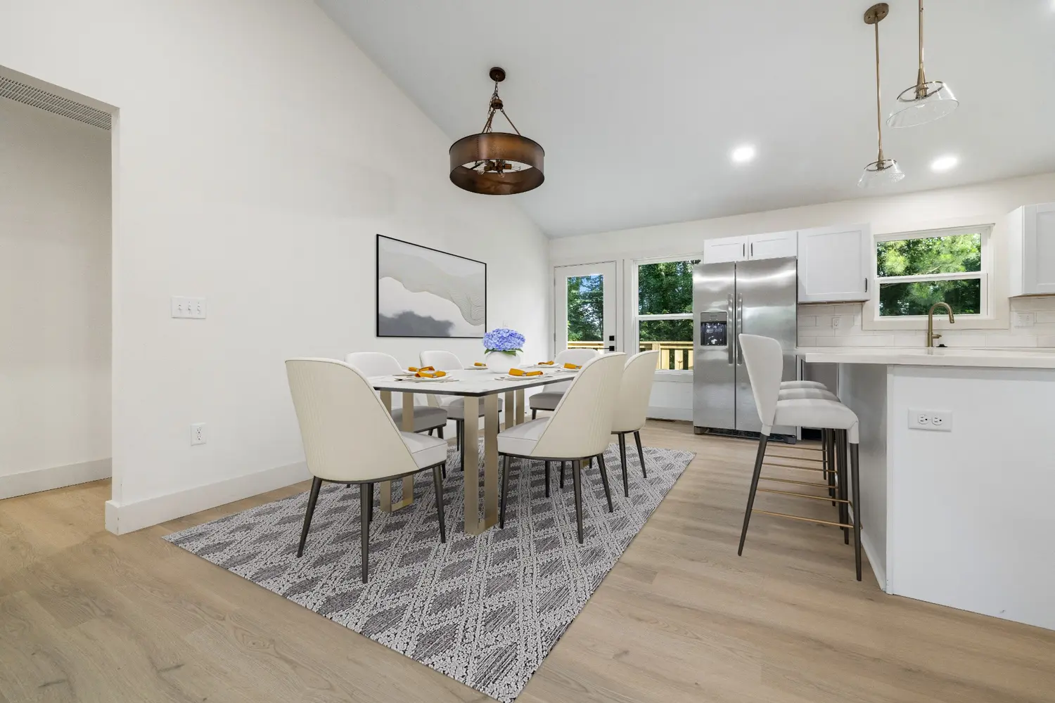 Kitchen and dining area in a completed Wright Homes build